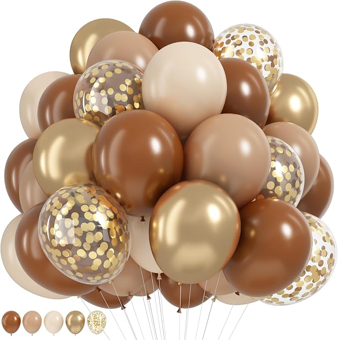 HILAVO Brown and Gold Balloons 12 Inch Double Stuffed Dark Coffee Tan Cream by HILAVO