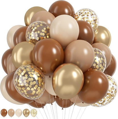 HILAVO Brown and Gold Balloons 12 Inch Double Stuffed Dark Coffee Tan Cream by HILAVO