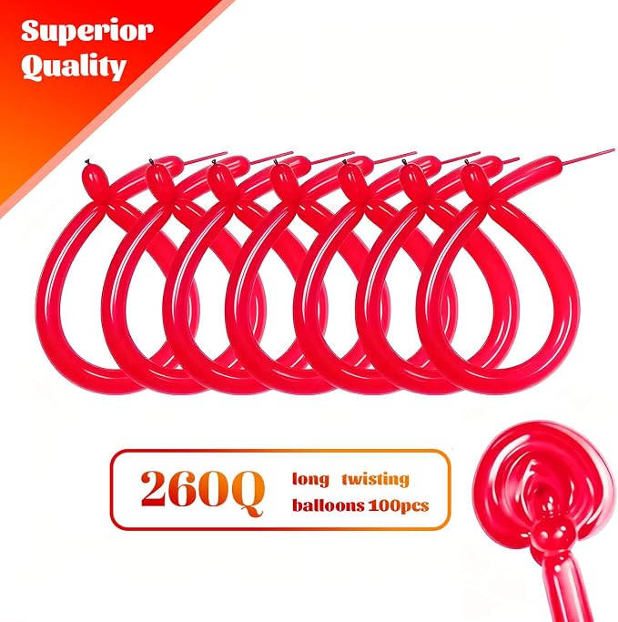 260 Red Long Balloons for Balloon Garland Thickening Skinny Latex Twisting - Image 2