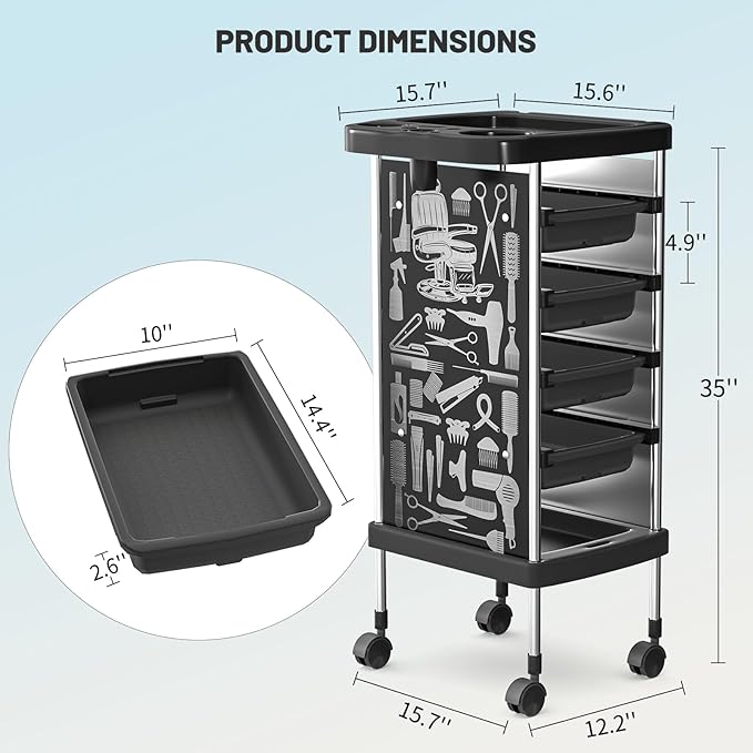 FreSup 6-Tier Salon Cart with Wheels, Stainless Steel Hair Salon Storage Tool Cart, Barber Station Trolley, Rolling Beauty Organizer for Hair Stylist, Makeup, Skincare, SPA, Tattoo, Home or Bathroom