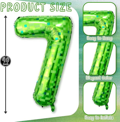 40 Inch Lime Green Pixel Number 17 Balloon, 17th Teen Gamer Party Supplies | - Image 3