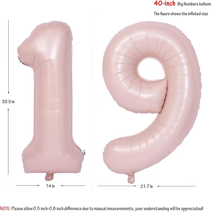 40 In Matte Pink Number Balloons Helium Foil Mylar Balloon Party Digital 19 | - Image 2
