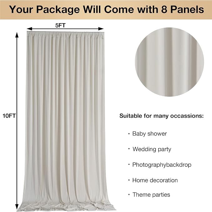 40ftx10ft Wrinkle Free Beige Backdrop Curtains - Image 3
