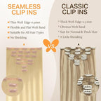 DOORES Clip in Hair Extensions Human Hair, Dirty Blonde Mixed Platinum Blonde 14 Inch 130g 9pcs, Invisi Edge Hair Extensions Seamless Clip in Hair Extensions Real Straight Natural Hair