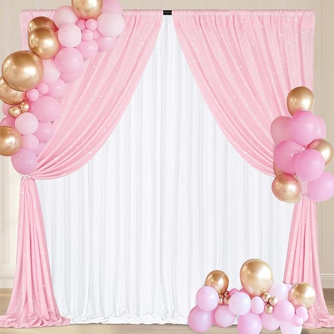Pink Sequin Backdrop Curtains 2 Pcs 5FTx10FT Photography Background Party - Image 3