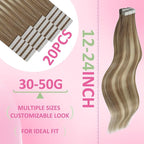 YoungSee Tape in Extensions Human Hair Balayage Brown Hair Extensions Tape in Ombre Light Brown to Blonde Tape-in Hair Extensions Real Human Hair 14 Inch 20pcs 50g for Daily