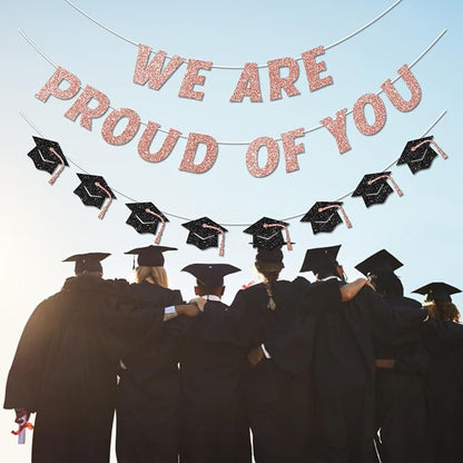 We Are So Proud of You Banner Pre-strung Rose Gold Graduation Decorations Class - Image 5