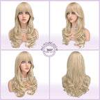 Haloo Blonde Wigs with Bangs Long Wavy Layered Haircut Natural Looking Fluffy Synthetic Heat Resistant Hair Wig for Women Daily Party, 24 Inch Dirty Blonde