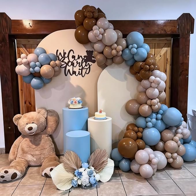 Blue and Brown Balloons, 12 Inch Light Baby Blue and Brown Balloon Double - Image 4