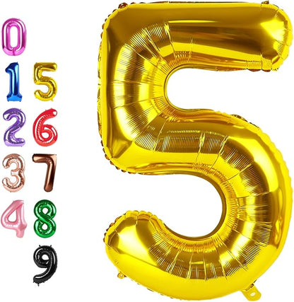 Number Balloons 5 Balloon Gold for 5th Birthday Party Decoration, 40 inch | by Enyeopd