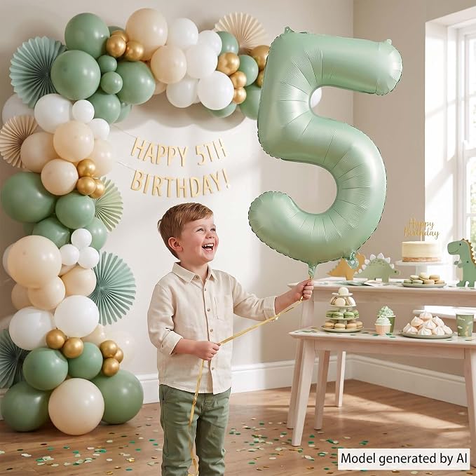 Olive Green Number 5 Balloon 40 Inch, Sage Digit - Image 2