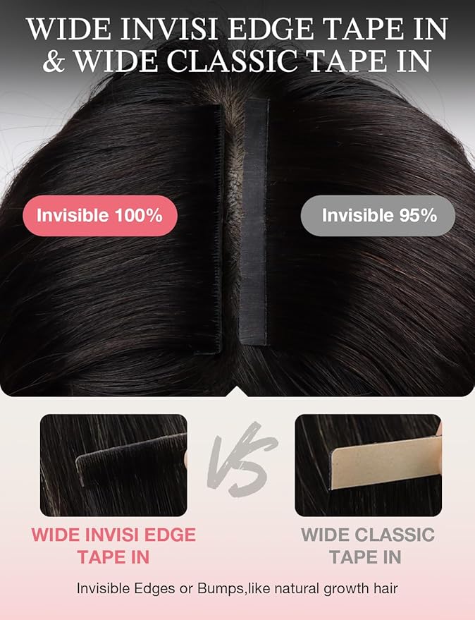 DOORES Invisi Edge Tape in Wide Hair Extensions Human Hair, Chocolate Brown to Honey Blonde 4PCS Injection Tape ins 20g 14 Inch, Virgin Human 3 Inch Wide Injected Extensions Invisible