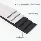 6 Pcs Black Headbands for Women Hair Cotton Headband Non-slip Stretchy Elastic Head Wrap Holder Hair Accessories Black Grey Color