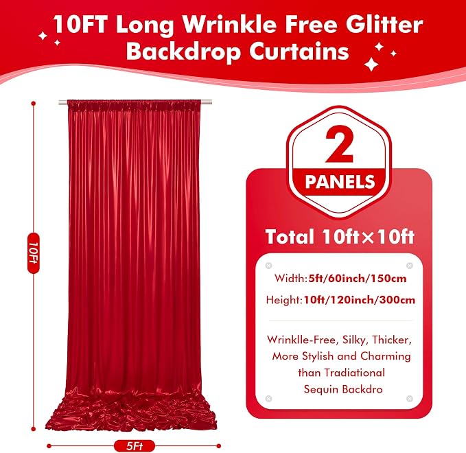 10x10ft Shimmer Red Sequin Backdrop Curtain - Image 5