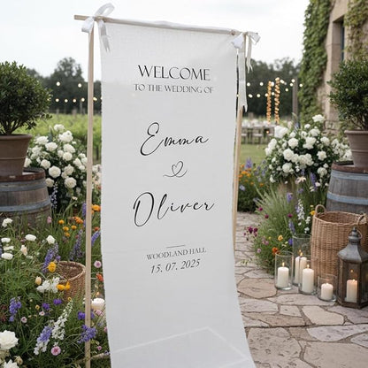 Wedding Welcome Sign Banner Personalized Custom Name Linen Fabric Wedding - Image 2