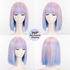 Allbell Colorful Rainbow Wigs for Women Short Bob with Bangs Heat Resistant Synthetic Hair 12 inch for Daily Party Halloween Costume Use