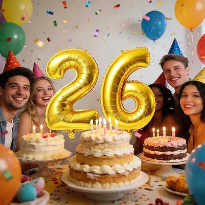 40 Inch Number 26 Balloons for 26th Birthday Party Decorations, 0-100 Gold - Image 2