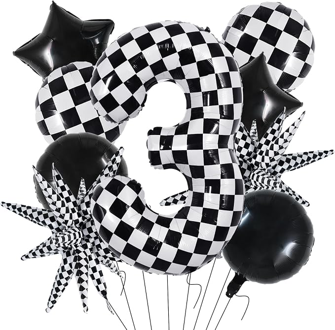 TONIFUL 3rd Birthday Balloons Kit 40 Inch Checkered Number 3 Foil Balloon | by TONIFUL