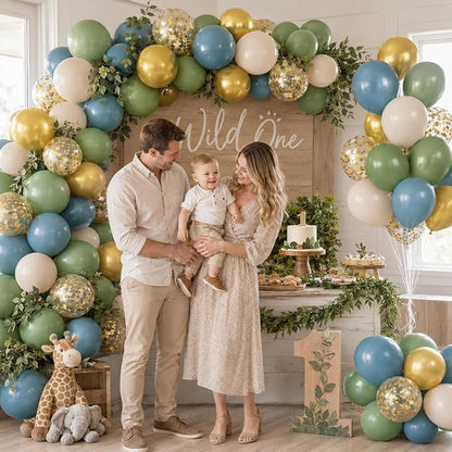 Green Blue Balloons Sage Beige Gold Balloons Jungle Woodland Party Decorations - Image 2