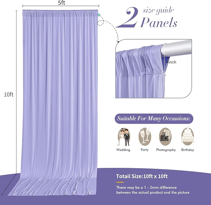 10 ft x 10 ft Wrinkle Free Lavender Backdrop Curtain - Image 5