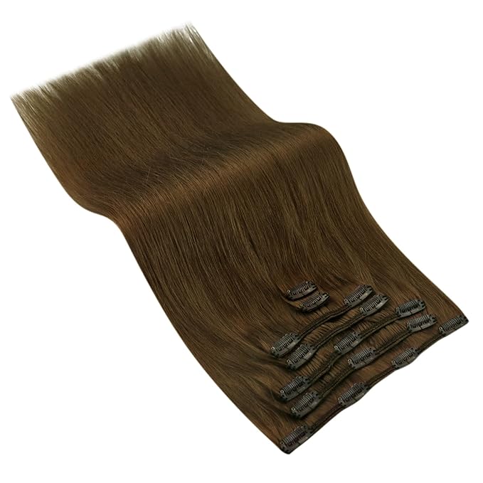 Ve Sunny Brown Hair Extensions Clip in Real Human Hair 20 inch Double Weft Remy Straight Human Hair Extensions Clip ins for Women 7pcs 120g