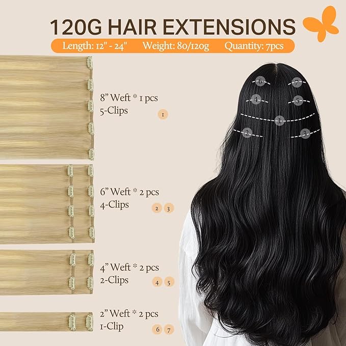 DOORES Hair Extensions Clip in Human Hair, Dirty Blonde Mixed Platinum Blonde 100g 7pcs 14 Inch, Remy Clip in Extensions Real Silky Weft