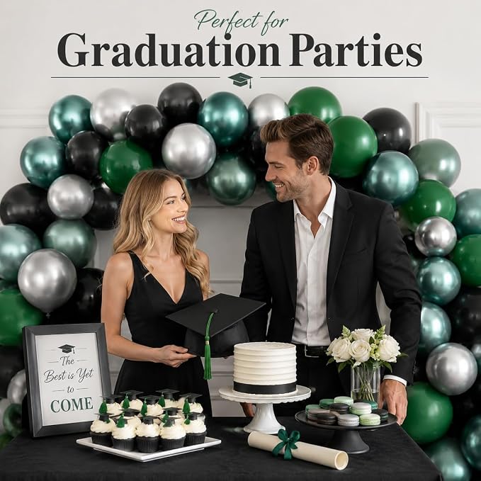 Green Black Balloons Metallic Green Silver Balloons - Image 3