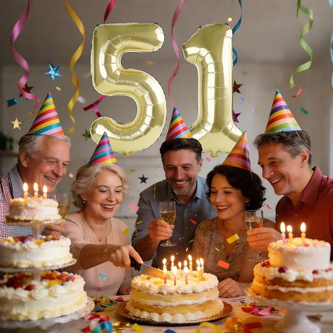 40 Inch Number 51 Balloons for 51st Birthday Party Decorations, 0-100 Champagne - Image 2