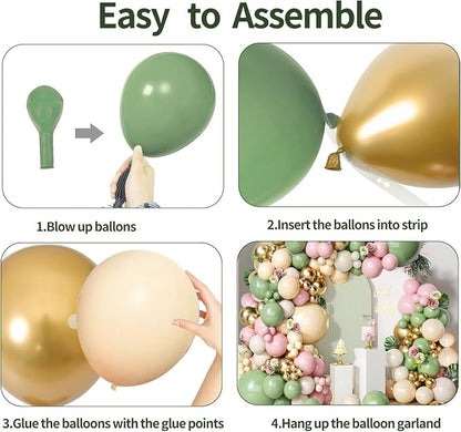 Sage Green Pink Balloon Arch Kit, Olive Green Light Pink Nude Sand White Gold - Image 3