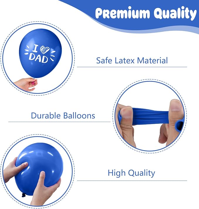 Navy Blue and White Father's Day Balloons, 12 Inch Print I Love Dad Best Dad - Image 3