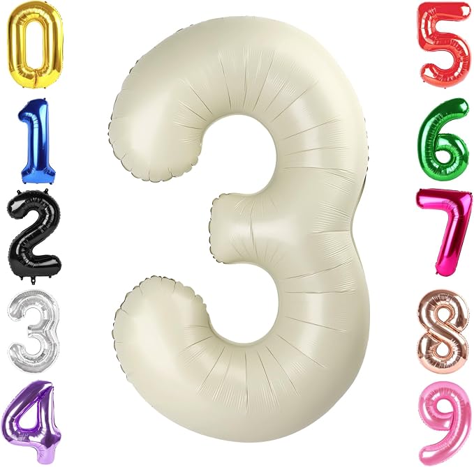40 Inch Cream Number 3 Balloon Birthday Party Decorations by Hadoife