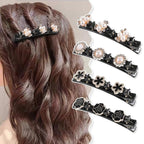 12PCS Sparkling Crystal Stone Braided Hair Clips, Braided Hair Clips for Women and Girls, Shiny Flower Rhinestone Hair Clip, Braided Duckbill Hair Clip With Crystal Hair Accessories for Styling