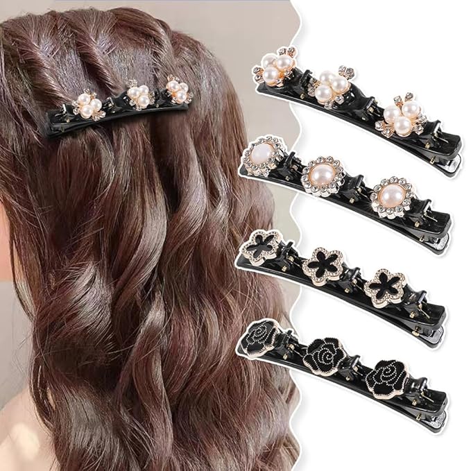 12PCS Sparkling Crystal Stone Braided Hair Clips, Braided Hair Clips for Women and Girls, Shiny Flower Rhinestone Hair Clip, Braided Duckbill Hair Clip With Crystal Hair Accessories for Styling