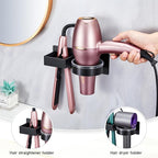 Hair Dryer Holder Blow Dryer Holder Wall Mounted, Adhesive Hair Straightener Holder, Hair Tool Organizer for Curling Iron Holder, Metal Hairdryer Holder Storage Organizer for Bathroom Vanity,Black