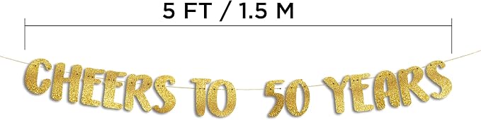 Pre-Strung Cheers to 50 Years Gold Glitter Banner - Image 3