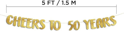 Pre-Strung Cheers to 50 Years Gold Glitter Banner - Image 3