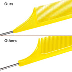 Leinuosen 3 Packs Rat Tail Comb Steel Pin Rat Tail Carbon Fiber Heat Resistant Teasing Combs with Stainless Steel Pintail ()