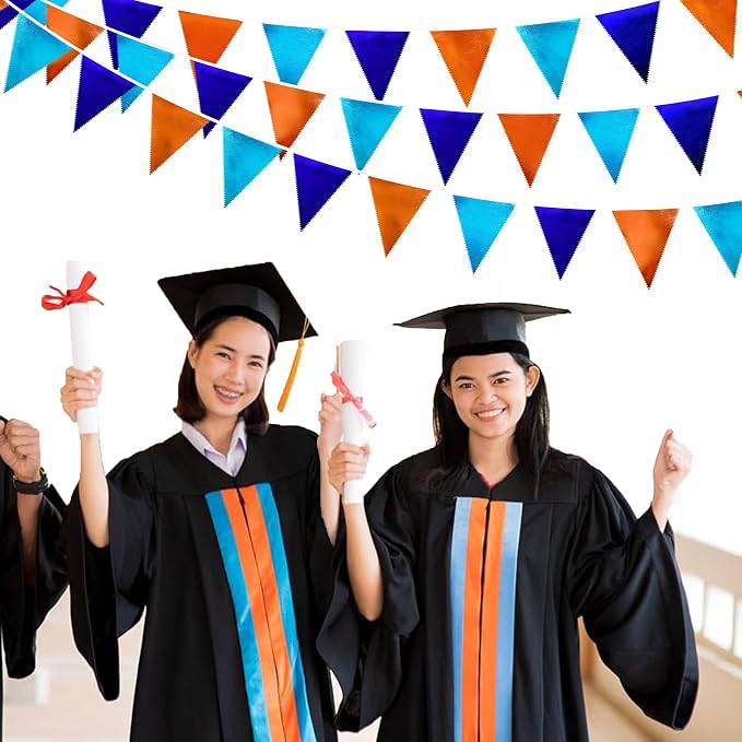 Orange Blue Party Decorations Metallic Fabric Triangle Pennant Flag Bunting - Image 5