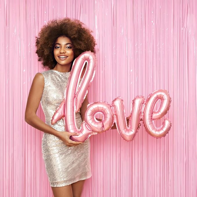 4 Packs Pastel Pink Foil Fringe Curtain, Baby Pink Metallic Tinsel Backdrop - Image 7