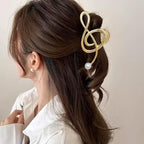 Music Note Hair Clips Large Metal Hair Claw Clip with Pearl Gold Musical Score Hair Claws Strong Hold Nonslip Hair Jaw Clip for Thin Thick Hair Stylish Hair Accessories for Women Girls