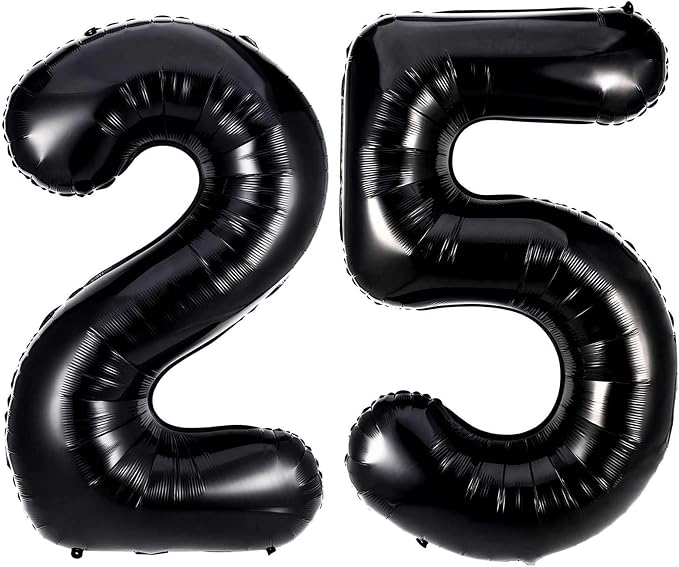 Black 25 Number Balloons, 40 Inch Giant Number 25 Balloons Foil Mylar Helium by Lovoir