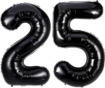 Black 25 Number Balloons, 40 Inch Giant Number 25 Balloons Foil Mylar Helium by Lovoir