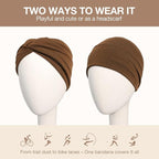 Wide Headbands for Women Knotted No Slip Head Bands Soft Turban Headband Hair Accessories Boho African Solid Color Head Wraps for Women Yoga Workout Pack of 6（Brown）