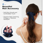 1 Piece Silk Bow Scrunchies for Hair-100% Pure Mulberry 22 Momme Silk Hair Tie, Elastic Ponytail Holder, Elegant Soft Bow Hair Ties Band for Women Hair Care, Multiple Colours (NAVY BLUE)