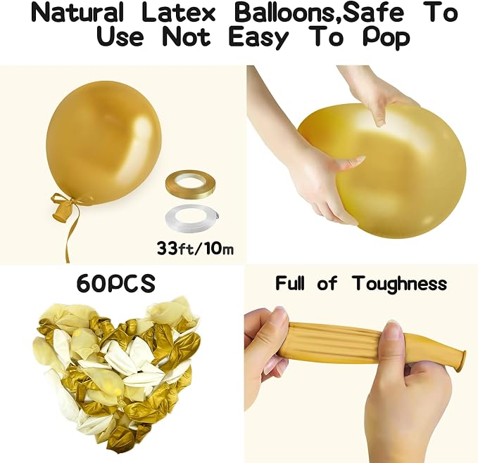 EMART White and Gold Balloons 12 Inch 60pcs, Latex Balloons - Image 4