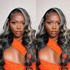 FB/27 Balayage Highlight Lace Front Wig Human Hair 13x6 HD Lace Front Wigs Human Hair Body Wave Wig 180% Density Glueless Wig for Black Women Colored Wigs Human Hair 18 Inch Highlight Wig
