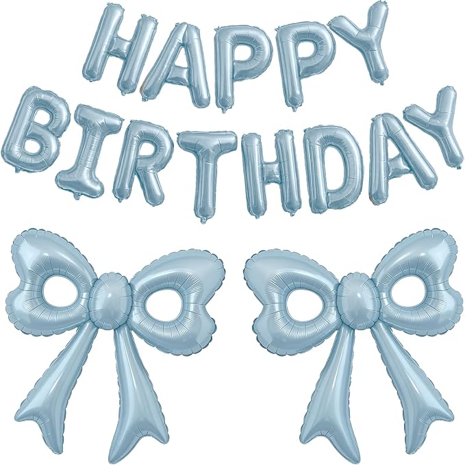 Blue Happy Birthday Balloons, 31”Huge Light Blue Bow Aluminum Foil Balloons by BSRESIN
