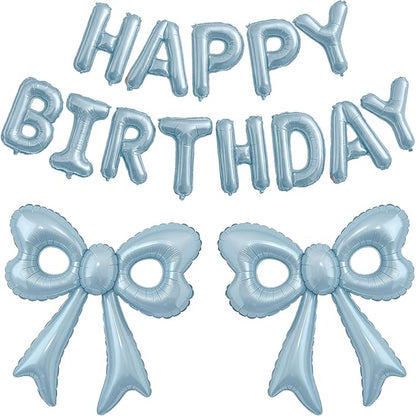 Blue Happy Birthday Balloons, 31”Huge Light Blue Bow Aluminum Foil Balloons by BSRESIN