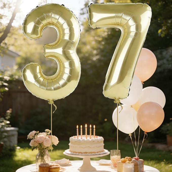 40 Inch Number 37 Balloons for 37th Birthday Party Decorations, 0-100 Champagne - Image 3