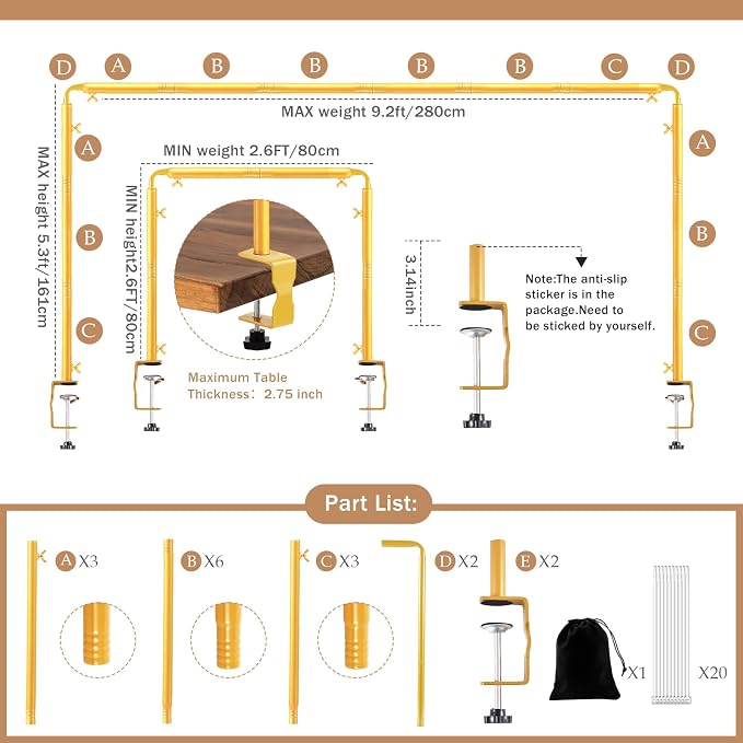 Over The Table Rod Stand with Clamps Gold Table Balloon Arch Frame | Adjustable - Image 4